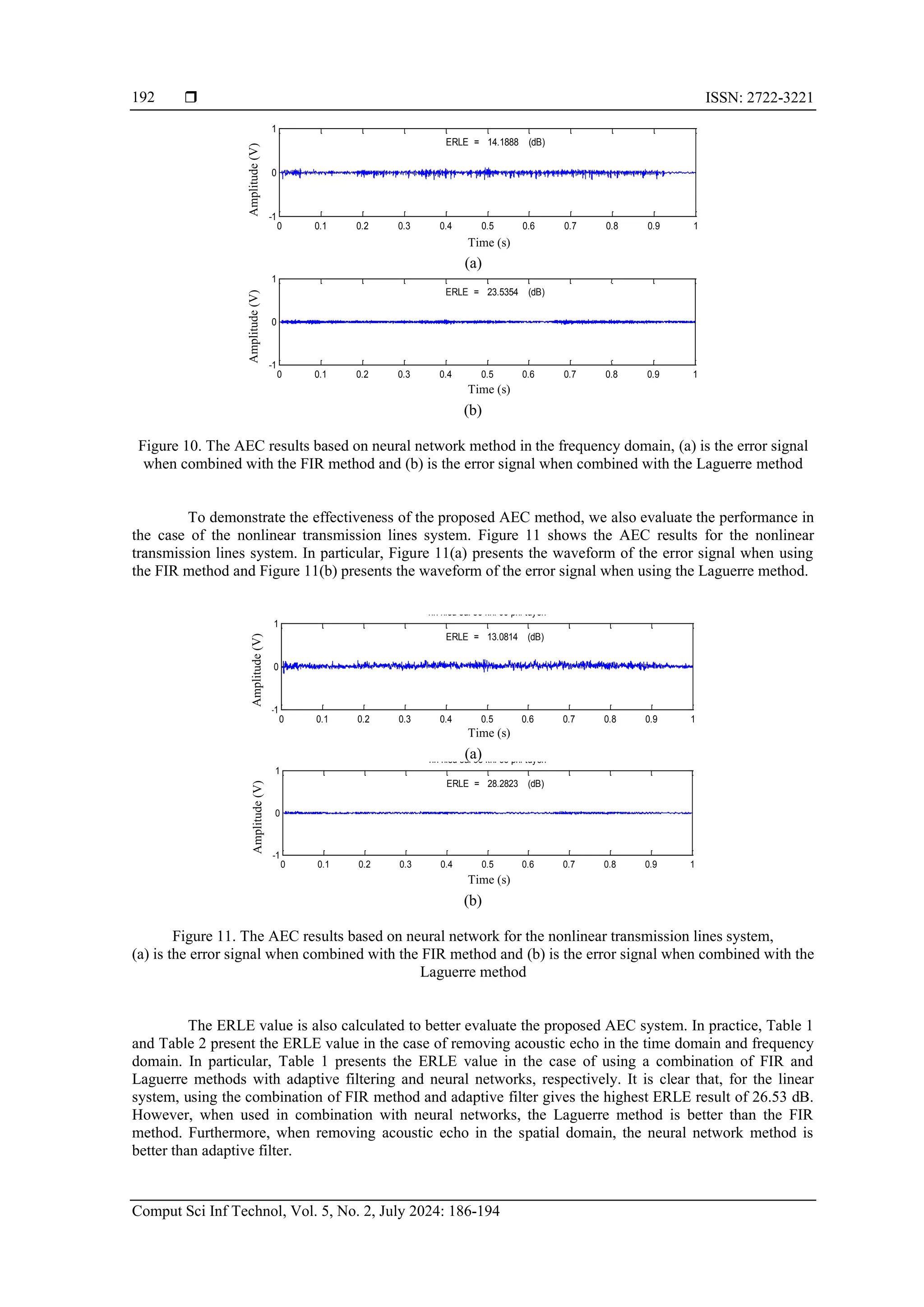 Acoustic echo cancellation system based on Laguerre method and neural ...