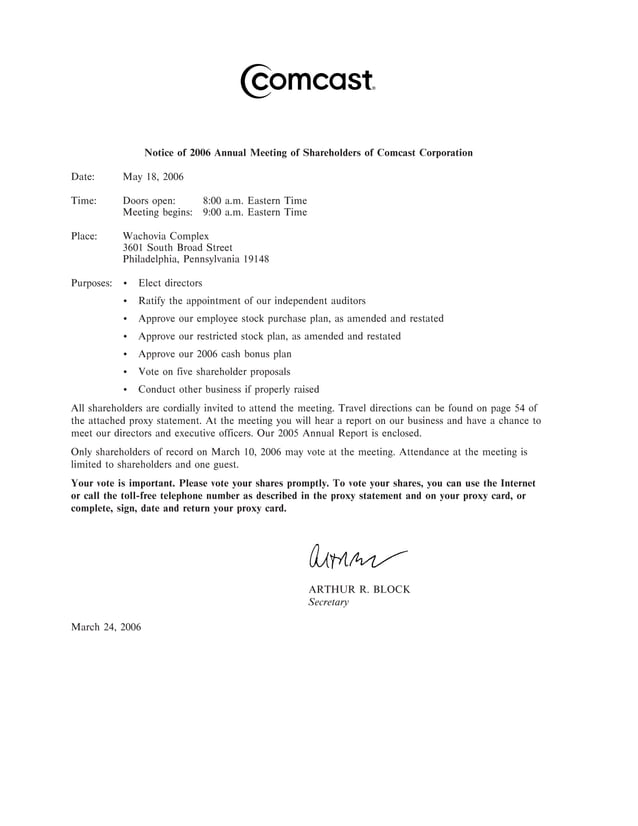 comcast 2006 Proxy Statement | PDF