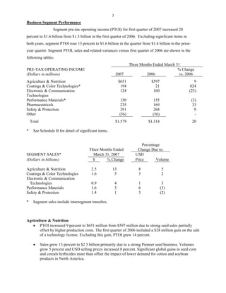 dupont Earnings Release2007 1st