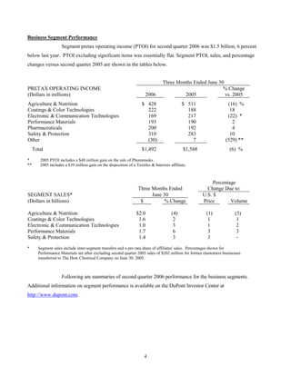 du pont Earnings Release2006 2nd
