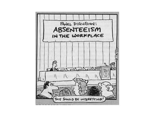 Why bother?
Direct Costs
 Replacement of absent worker

 Loss of productivity

 Sick leave with pay and benefits

Indirect Costs
 Reduced service to patients and larger

  community
 Damage to morale of other employees

 Time spent managing employee and/or claim
 