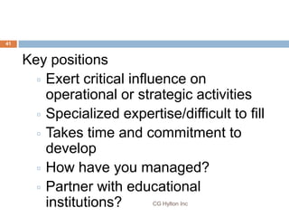 2. Identify capabilities for key
41
     positions and areas
 Identify knowledge, skills, abilities or
  competencies to ...