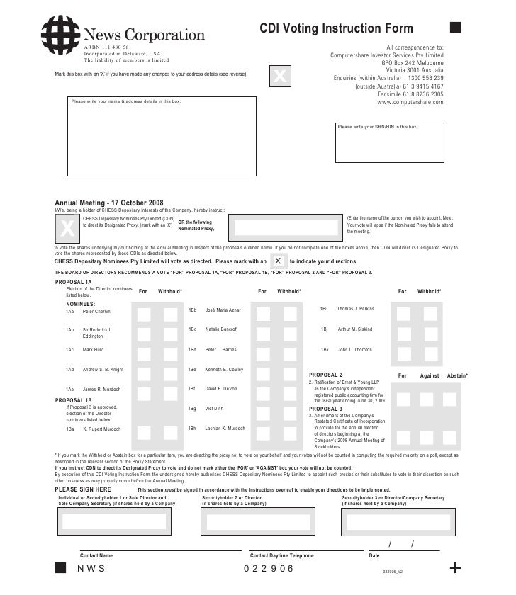 news corp 2008 cdi voting instruction form cdi form