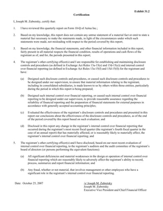 aetna Download Documentation	Form 10-Q2007 3rd