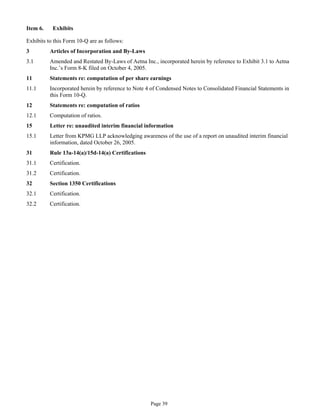 aetna Download Documentation	Form 10-Q 2005 3rd
