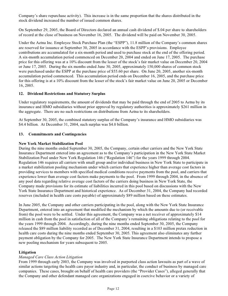 Aetna employee stock options