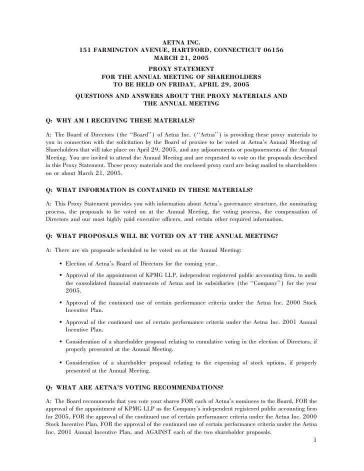 Aetna Download Documentation 05 Notice Of Annual Meeting And Proxy