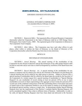 general dynamics Amended and Restated Bylaws