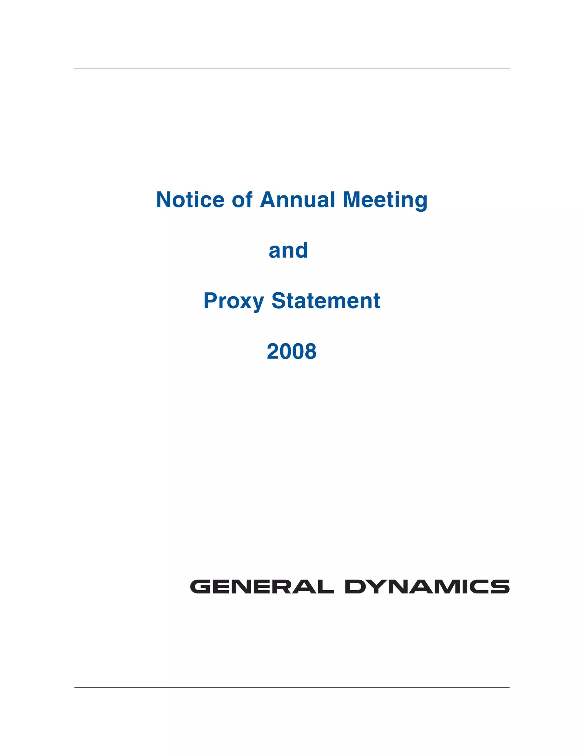 general dynamics 2008 Proxy Statement