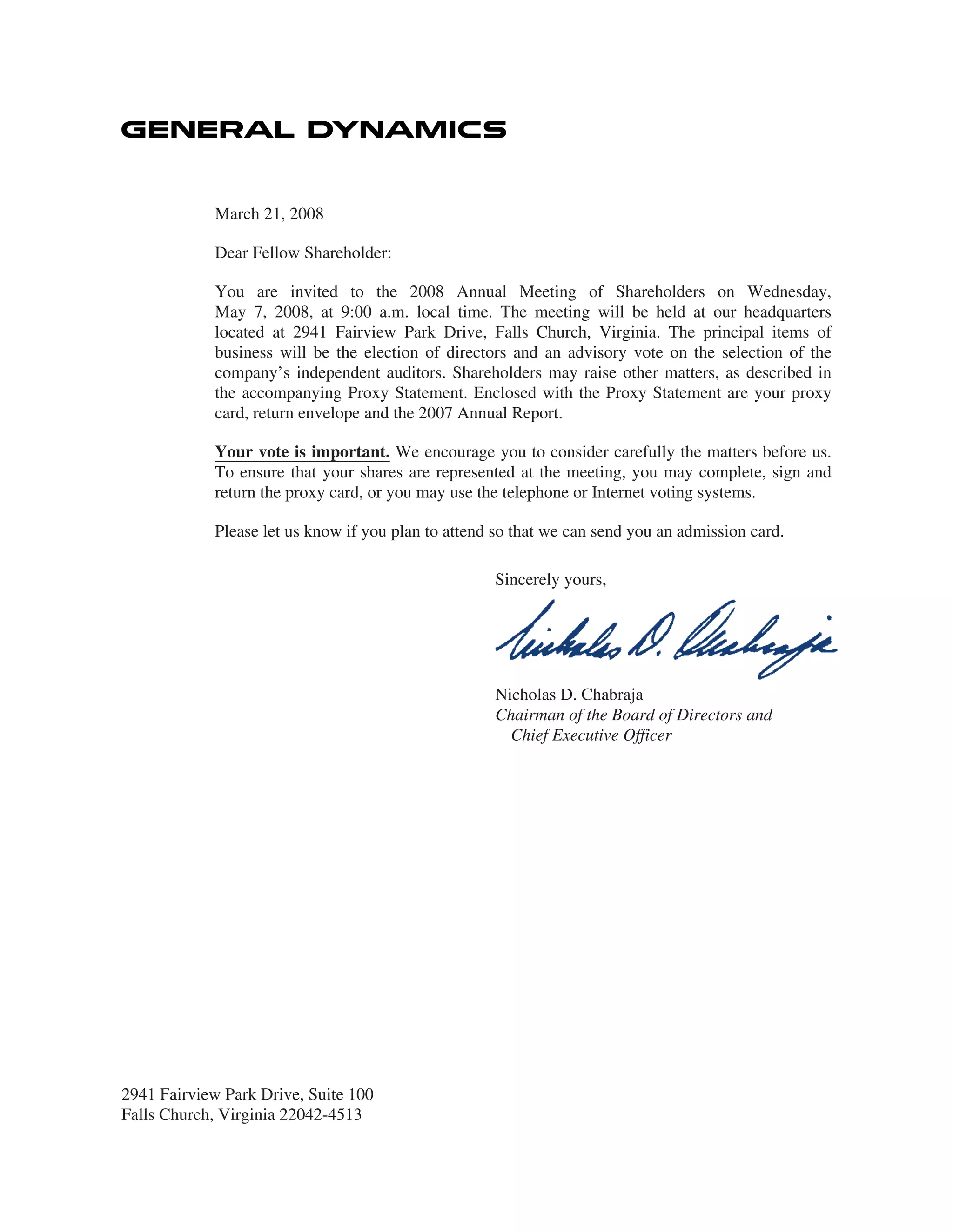 general dynamics 2008 Proxy Statement