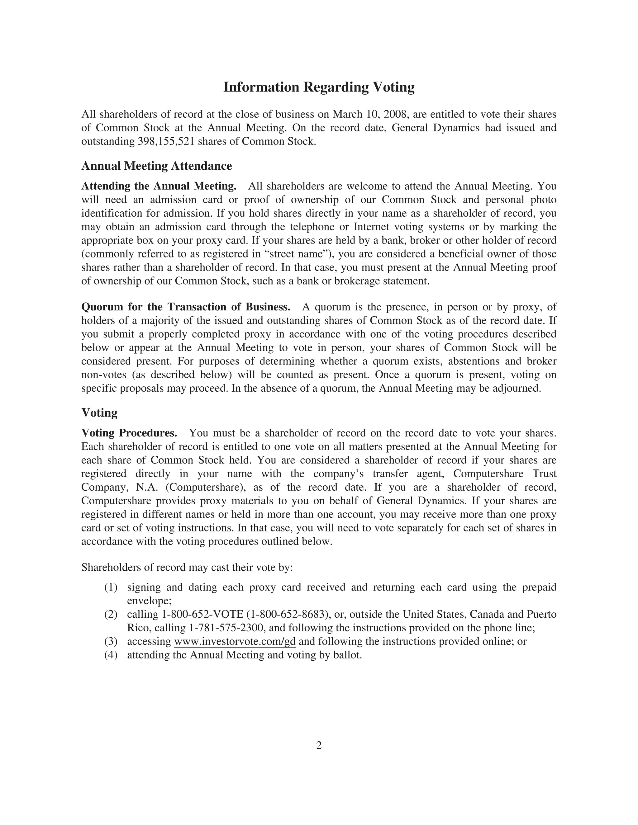 general dynamics 2008 Proxy Statement