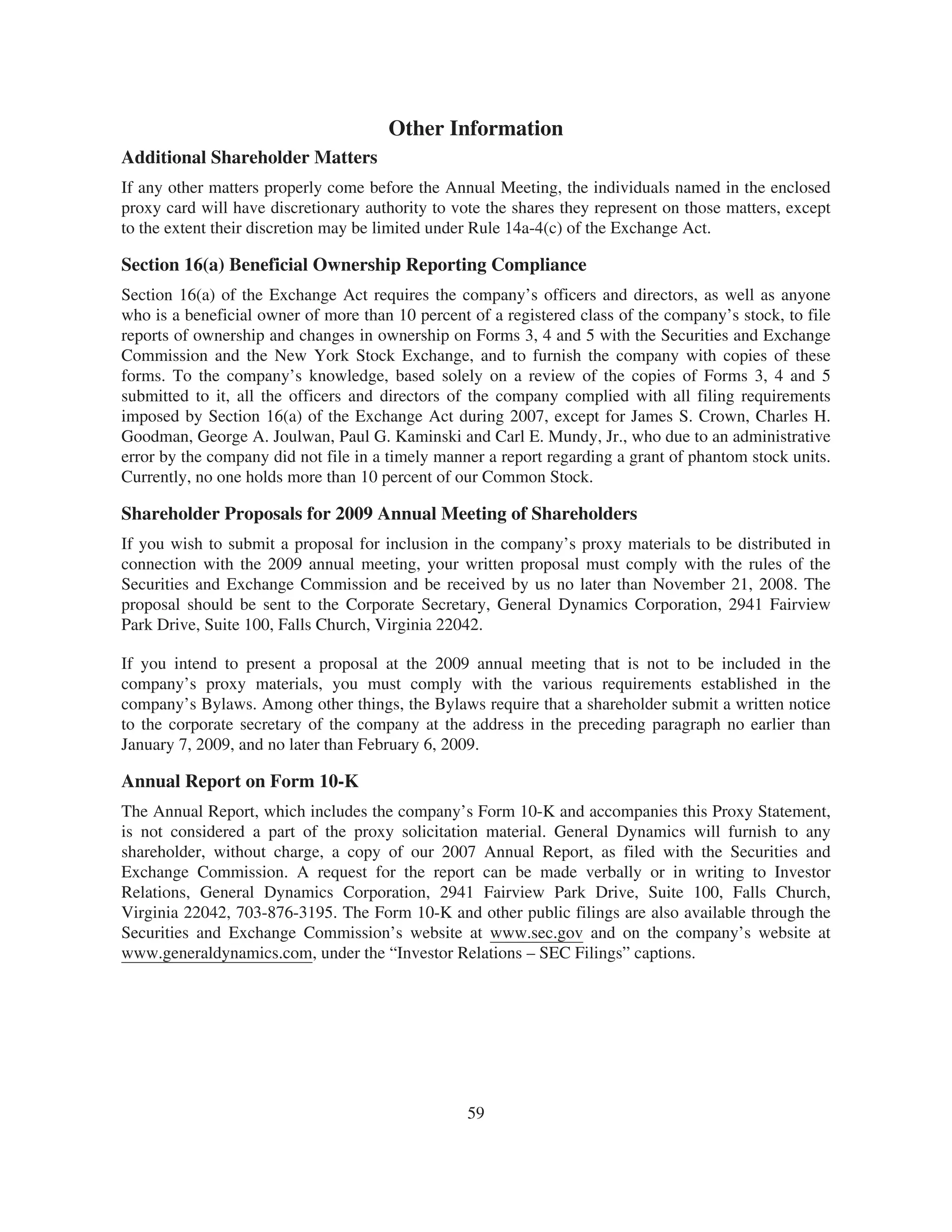 general dynamics 2008 Proxy Statement