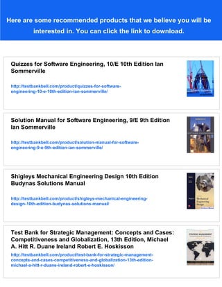 Software Engineering 10th Edition Sommerville Solutions Manual | PDF