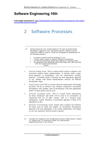 Software Engineering 10th Edition Sommerville Solutions Manual | PDF