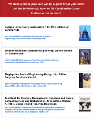 Software Engineering 10th Edition Sommerville Solutions Manual | PDF