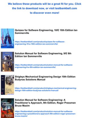 Software Engineering 10th Edition Sommerville Solutions Manual | PDF