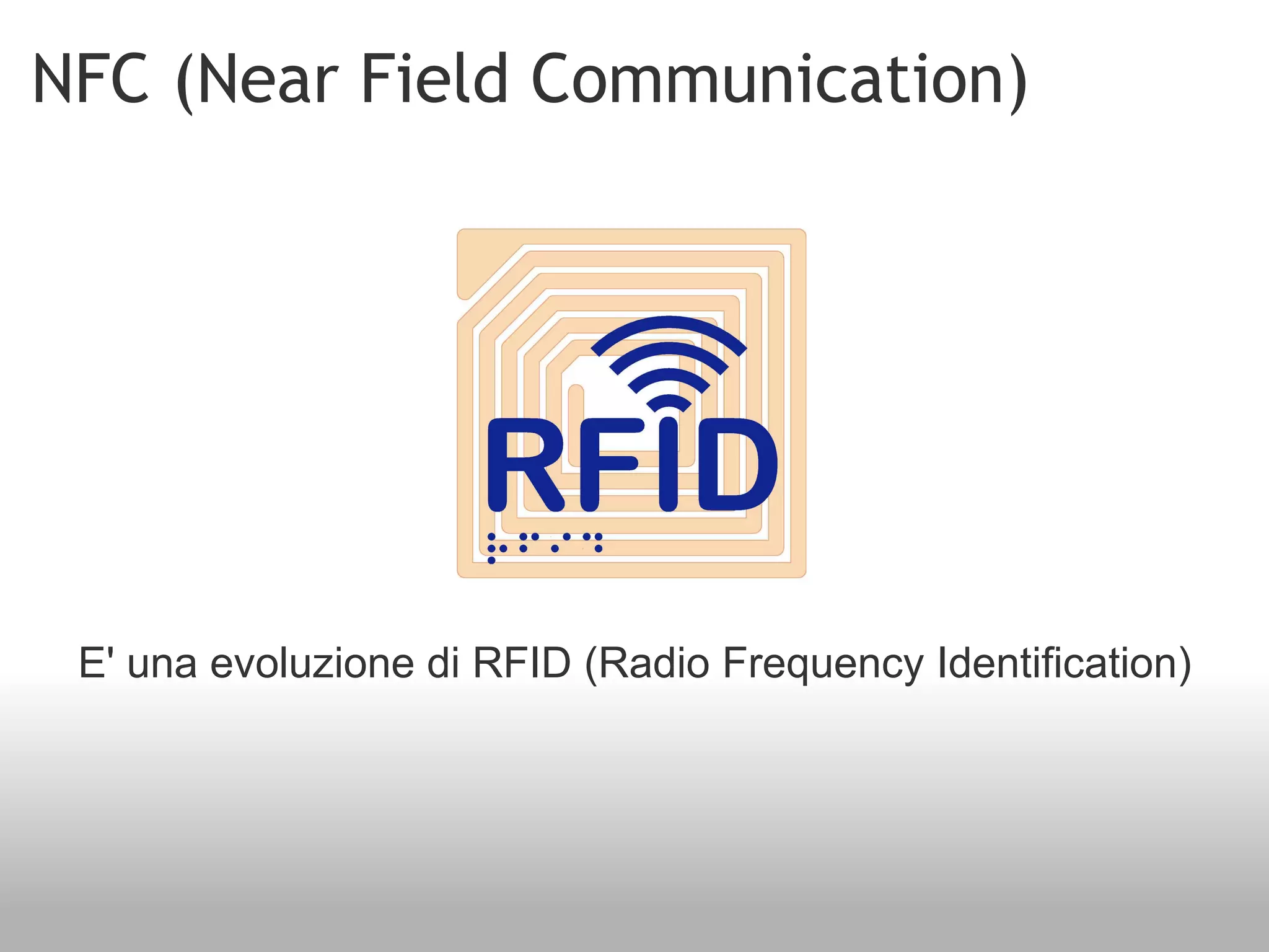 NFC (Near Field Communication) E' una evoluzione di RFID (Radio Frequency Identification) 