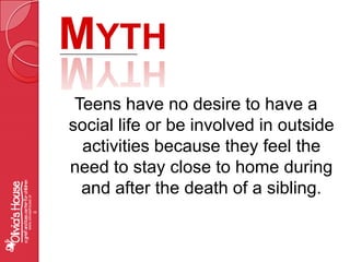 MythTeens have no desire to have a social life or be involved in outside activities because they feel the need to stay close to home during and after the death of a sibling.www.oliviashouse.org