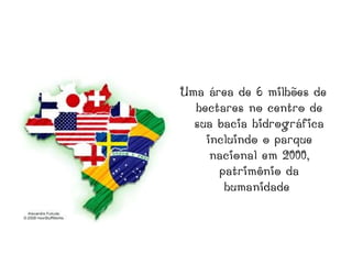 Uma área de 6 milhões de
  hectares no centro de
  sua bacia hidrográfica
    incluindo o parque
     nacional em 2000,
      patrimônio da
       humanidade
 