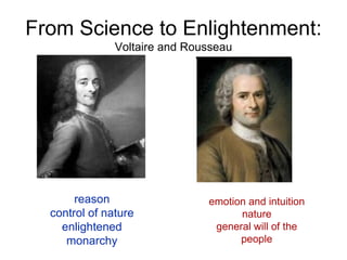 From Science to Enlightenment: Voltaire and Rousseau reason control of nature enlightened monarchy emotion and intuition n...