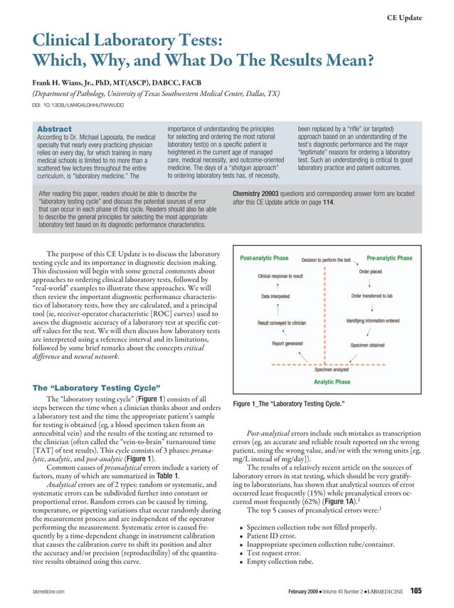 Understanding the Laboratory Testing Cycle and Diagnostic Decision