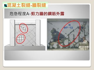 混凝土裂縫-牆裂縫
危急程度A-剪力牆的鋼筋外露
 
