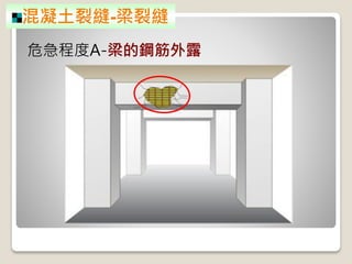 混凝土裂縫-梁裂縫
危急程度A-梁的鋼筋外露
 