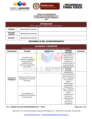 TODOS LOS COMPONENTES
PLANEACIÓN ACOMPAÑAMIENTO Nº 1
IE LUIS CARLOS GALÁN SARMIENTO
2014
PTA – AGENDA CICLO DE ACOMPAÑAMIE...