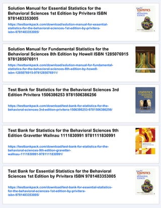 Solution Manual for Statistics for the Behavioral Sciences 4th Edition ...