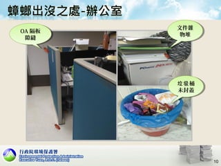 OA 隔板
隙縫
OA 隔板
隙縫
文件雜
物堆
文件雜
物堆
桶垃圾
未封蓋
桶垃圾
未封蓋
10
 