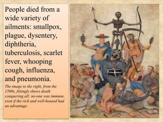 People died from a
wide variety of
ailments: smallpox,
plague, dysentery,
diphtheria,
tuberculosis, scarlet
fever, whoopin...