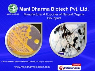Manufacturer & Exporter of Natural Organic
                                        Bio Inputs




© Mani Dharma Biotech Private Limited, All Rights Reserved

               www.manidharmabiotech.com
 
