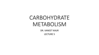 CARBOHYDRATE
METABOLISM
DR. VANEET KAUR
LECTURE 5
 