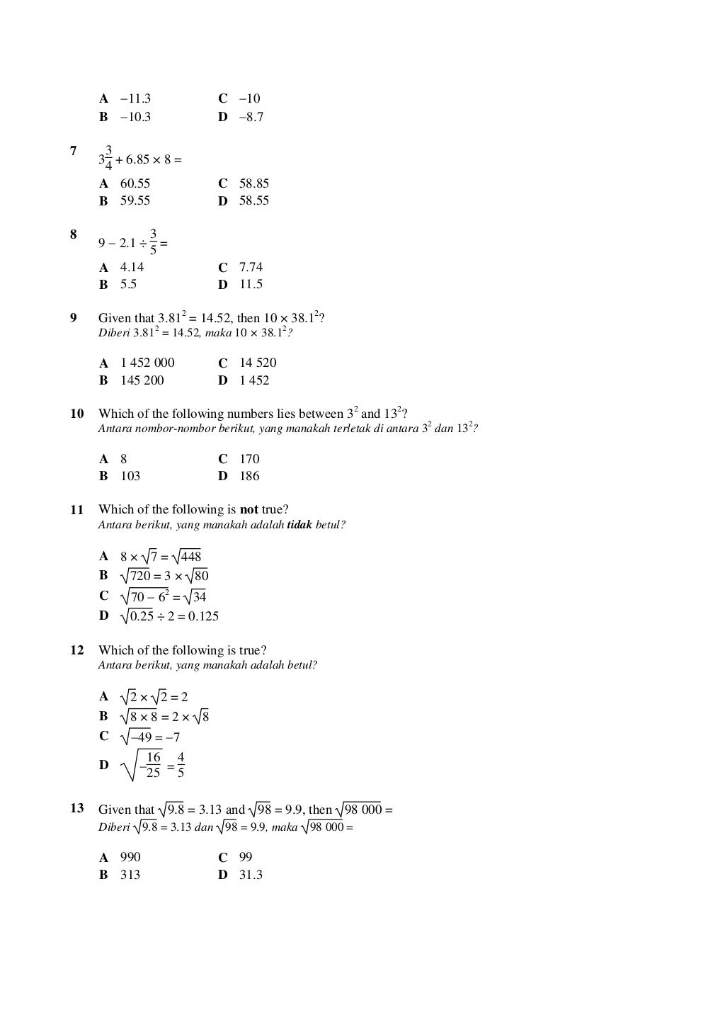 100 soalan Matematik Ting2