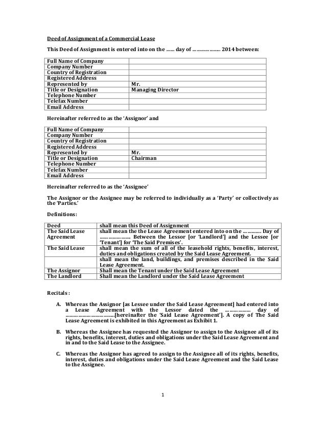 deed assignment of lease