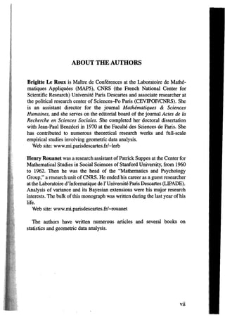 Multiple Correspondence Analysis Brigitte Le Roux Henry Rouanet | PDF