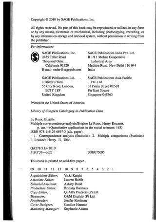 Multiple Correspondence Analysis Brigitte Le Roux Henry Rouanet | PDF
