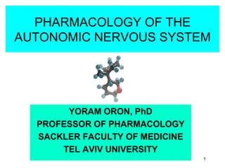 PHARMACOLOGY OF THE AUTONOMIC NERVOUS SYSTEM YORAM ORON, PhD PROFESSOR OF PHARMACOLOGY SACKLER FACULTY OF MEDICINE TEL AVIV UNIVERSITY 