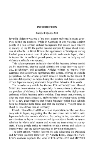 Juvenile Delinquency In Japan Reconsidering The Gesine Foljantyjost | PDF