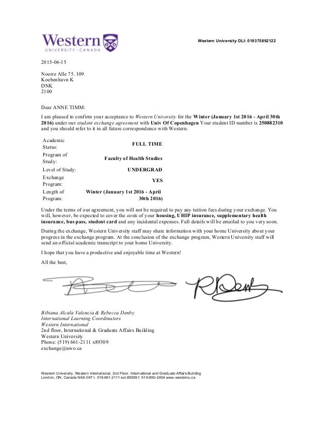 Acceptance letter Acceptance letter
