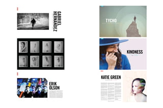 FREQ. MAGAZINE // VOL 2 - ISSUE 2 // SPRING 2015 7
MUSIC
KINDNESSA L T E R I T Y , V U L N E R A B I L I T Y ,
A N D P O P M U S I C
FEATURE
TYCHOW H E R E T H E A U R A L A N D V I S U A L I N T E R S E C T
FREQ. MAGAZINE // VOL 2 - ISSUE 2 // SPRING 2015 35FREQ. MAGAZINE // VOL 2 - ISSUE 2 // SPRING 201534
FEATURE
KATIEGREENS E A R C H I N G F O R S T I L L N E S S
Green says in hindsight she did have
expectations for her trip. One in partic-
ular influenced the way she absorbed the
harshness and the beauty of the traversed
landscape.
“I wanted to discover what happens in
this moment of stillness, when the world
around you is hushed and a new space is
presented to you,” said Green.
“A space in which you feel a profound
connection to your surroundings and
sense of self. A feeling I thought I would
encounter being secluded in nature.
Instead, in my constant search for
this stillness, I found struggle, I found
moments of disconnect."
Green came to the realization early in her
search, through changing seasons, rapids,
and portage hikes that were days long, that
she was embarking on one of her most
challenging experiences.
Unlike her initial expectations, her latest
exhibition, titled In Stillness, captures not
just a story of the Peel Watershed and the
possible loss of natural diversity if devel-
oped. Documented, too, through “visual
exploration” are the thoughts and events
that took place during Green’s determined
search for stillness.
“At first, making work about this experience
was challenging, because I was still in the
midst of processing what that trip meant
for myself and how I wanted to create art
about it,” said Green.
The untouched 68,000 km swath of Yukon
landscape where the Peel River meanders
is one of the last pristine areas of its kind
in North America. But whether this area
will remain undeveloped is uncertain.
The Yukon government, insistent upon
developing eighty percent of the land
surrounding the river, have been met with
resistance from First Nations and environ-
mental groups wishing to see a significant
portion of the land free of infrastructure
and urban influence.
In response to a nationwide call, artist and
recent ACAD graduate Katie Green found
herself in the company of six other artists
canoeing for three weeks on the Peel River.
Despite the politics surrounding the
watershed and its land use, The Peel
Project never had a political agenda. The
project, initiated and spurred by videog-
rapher and outdoor enthusiast Calder
Cheverie, will be used to tell what the
program’s website calls a “uniquely Cana-
dian story.” Through photos, sculpture,
video, photographs and songs, artists
aim to broaden awareness, recording a
fleeting moment in history, through first
hand interpretations.
“Many people would ask me prior [to the
trip], ‘what do you hope for?’” said Green
in an email interview.
“What do you think will happen? What do
you think it will be like? Quite often, my
response would be ‘I have no expectations’.”
Creating each piece soon became Green’s
release, allowing her to process and find
resolution in what she describes as a “
profound experience.” Green says that this
project represents the most personal body
of work she has ever created.
“Over the past few years, my work has
focused primarily on man’s connection
with nature. This was the first experi-
ence I had encountered where I was so
submersed in something that has been
such a focus for my work. An honest
moment for my artistic practice.”
When walking the gallery floors, whether
you choose to leave without further
contemplation of the environmental issues,
or not, Green’s final body of work is reve-
latory. To the observer, her search for still-
ness wasn’t futile, instead, it was a journey
leading towards a deeper understanding
of her role within nature’s context.
“My efforts to be involved in the Peel
Project helped me become more aware
and assist in enriching my artistic practice,”
said Green.
“As I share my work with the public I
only hope that I can help to create more
conversation around this constantly
changing topic about human' s relation-
ship with nature.”
For work by Katie Green go to her site at
www.katiegreen.com
• BY SHEENA JARDINE-OLADE
 