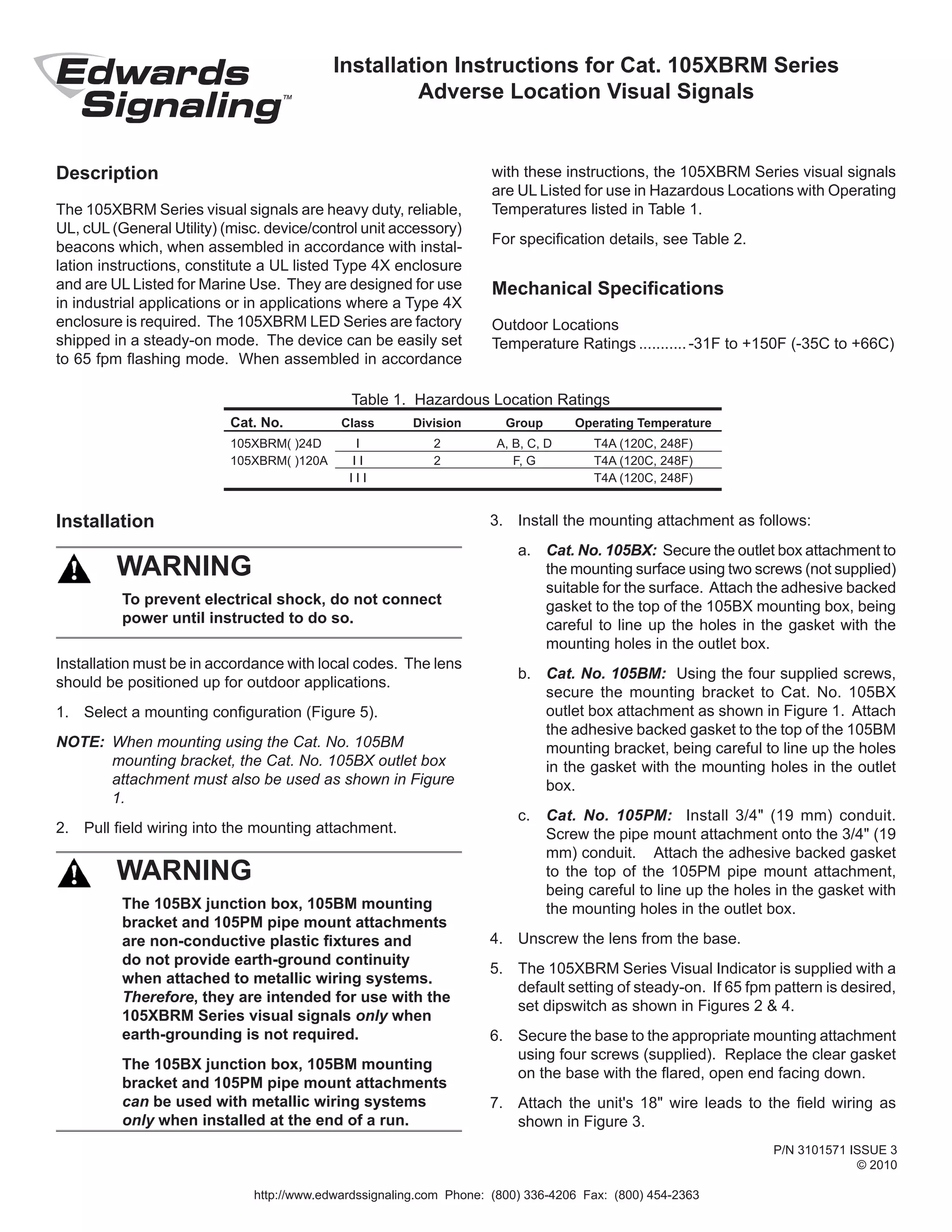 Edwards Signaling 105BX Installation Manual PDF