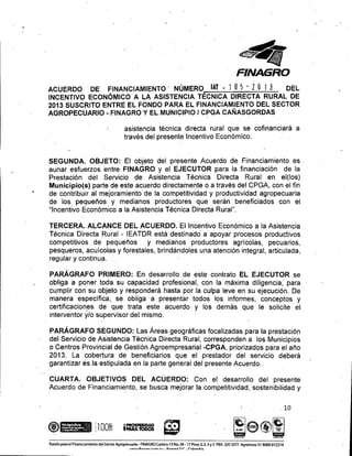 Acuerdo de financiamiento con Finagro para asistencia técnica directa rural en Cañasgordas