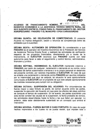 Acuerdo de financiamiento con Finagro para asistencia técnica directa rural en Cañasgordas