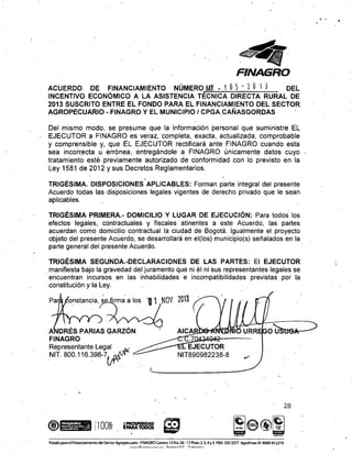 Acuerdo de financiamiento con Finagro para asistencia técnica directa rural en Cañasgordas