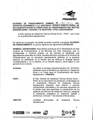 Acuerdo de financiamiento con Finagro para asistencia técnica directa rural en Cañasgordas