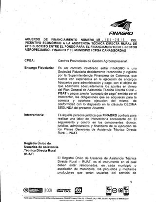 Acuerdo de financiamiento con Finagro para asistencia técnica directa rural en Cañasgordas