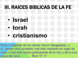 III. RAICES BIBLICAS DE LA FE

• Israel
• torah
• cristianismo

 
