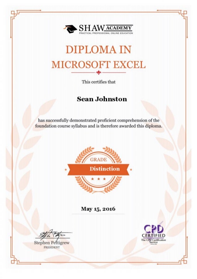 shaw academy diploma in excel