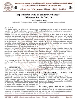 Experimental Study on Bond Performance of Reinforced Bars in Concrete | PDF